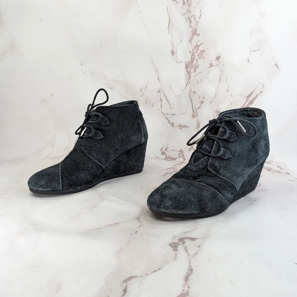 Toms Wedge Bootie Womens 10 41 Desert Suede Leather Black Flannel Lined